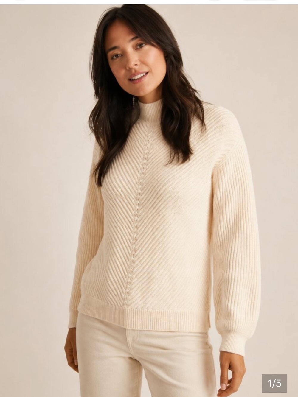 Marine Layer Skylar Ivory Knit Mock-Neck Sweater (M)